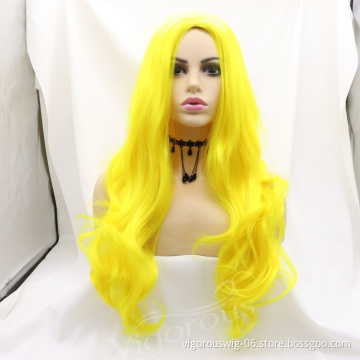 Vigorous Easy Install long wave curly non Lace Wig Natural Color Synthetic Wigs Heat Resistant Fiber Hair for women